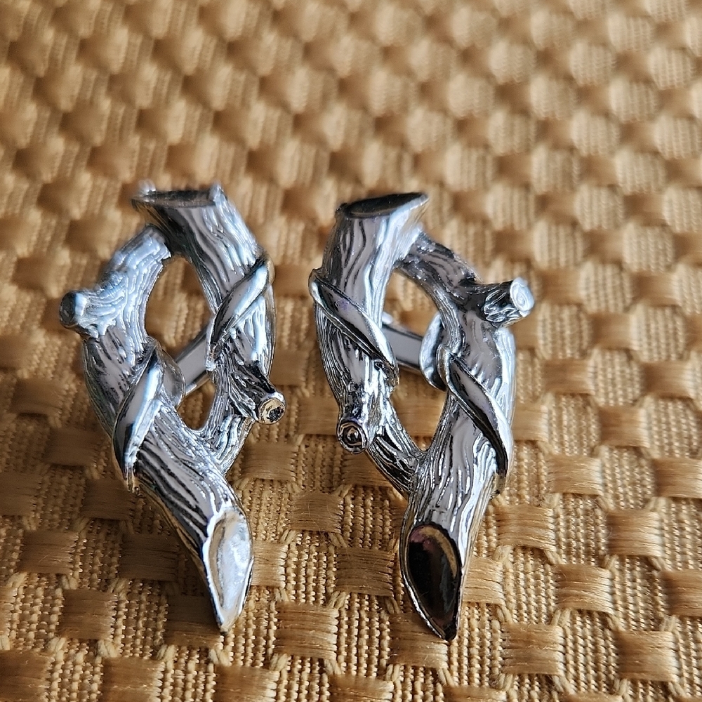 Silver Branch Vintage Cora Clip On Earrings Nature Wood Look Fairy Whimsigoth